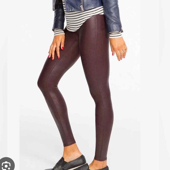 Spanx Faux Leather Leggings Burgundy - Picture 2 of 7